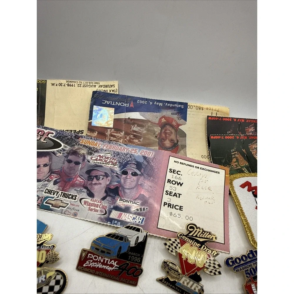 Lot Of Nascar Lapel Pins, Tickets, Patches, Keychain, Vintage